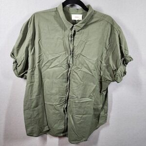 Xirena Channing Shirt‎ Womens Large Short Sleeve Relaxed Fit Cotton Green